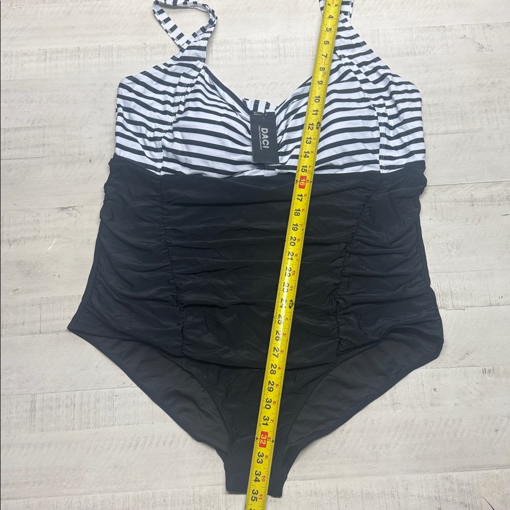 Daci Plus Size Swimsuit Tummy Control Retro Ruched Bathing Suit Vintage Swimwear - Picture 7 of 8